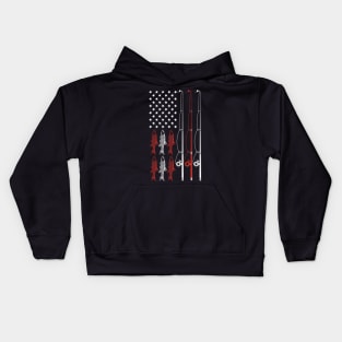 USA Flag Fishing Dad Grandpa Vintage Fishing Dad Kids Hoodie